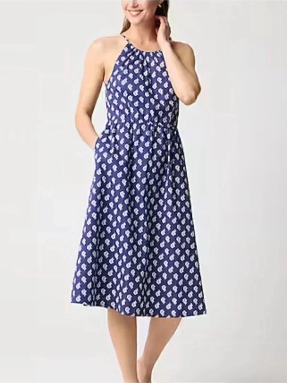 NWT J. Crew Blue & White Floral Summer Poplin Halter Dress - Size 6